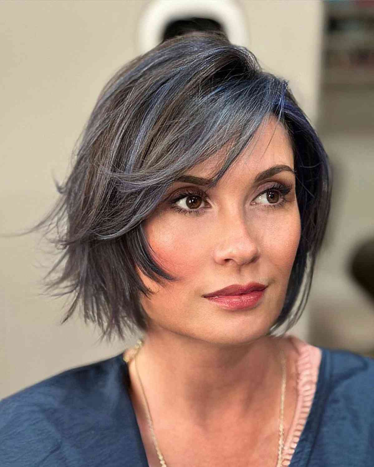Choppy Neck-Length Cut with Violet Highlights