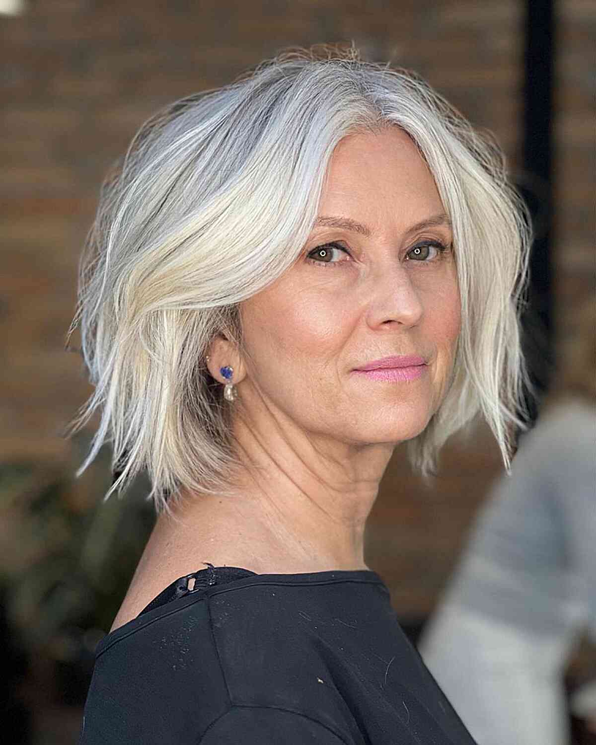 Choppy Neck-Length Grey Hairstyle for 60-Year-Olds