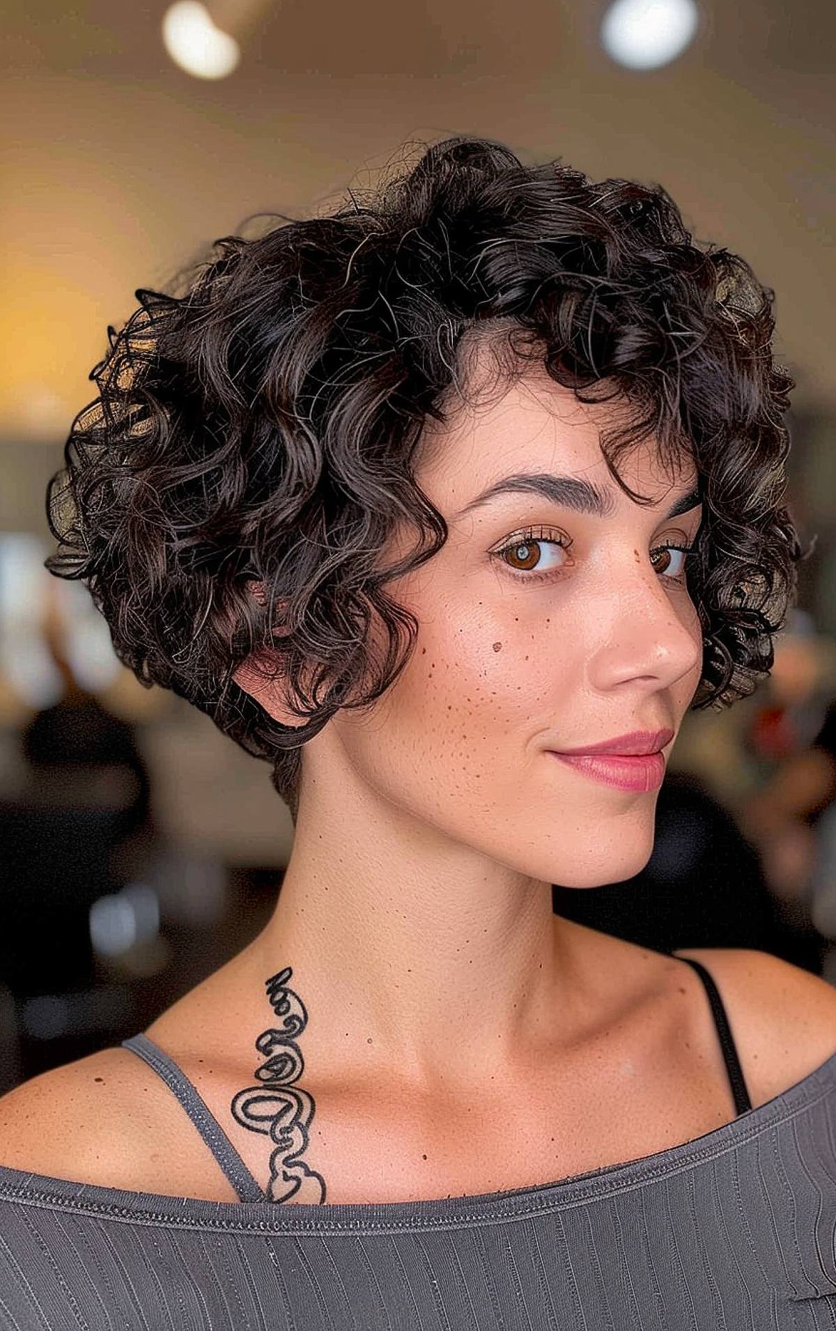 Short curly choppy pixie bob for curly hair