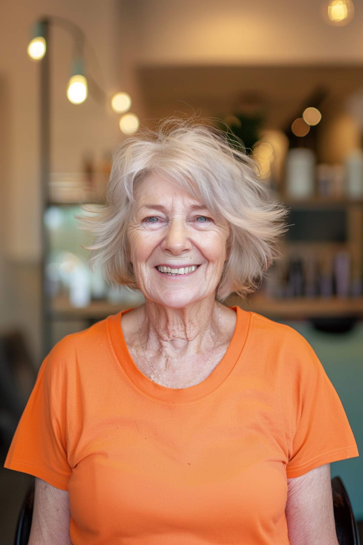 Choppy layered haircut for women over 70 with fine to medium hair