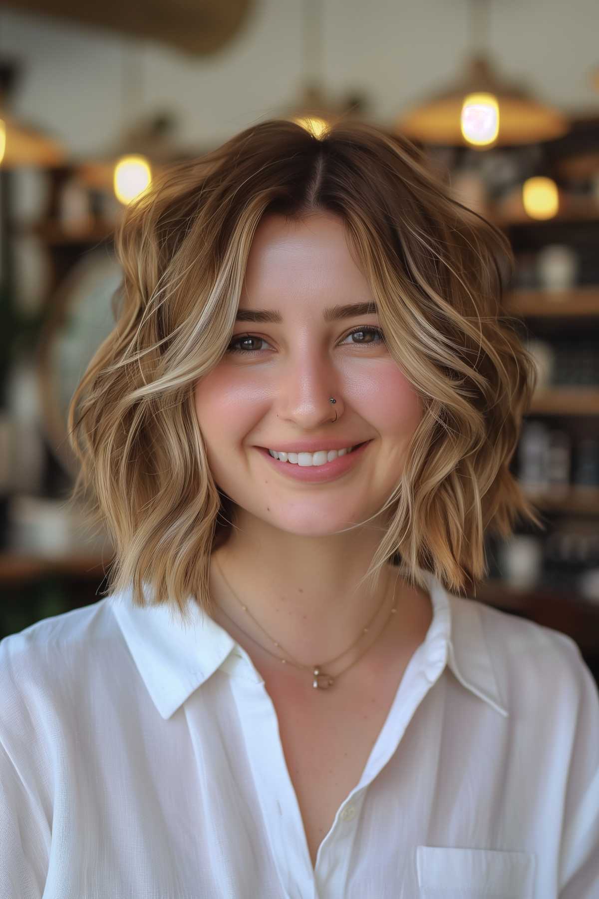 Choppy shaggy bob for round faces with fine hair