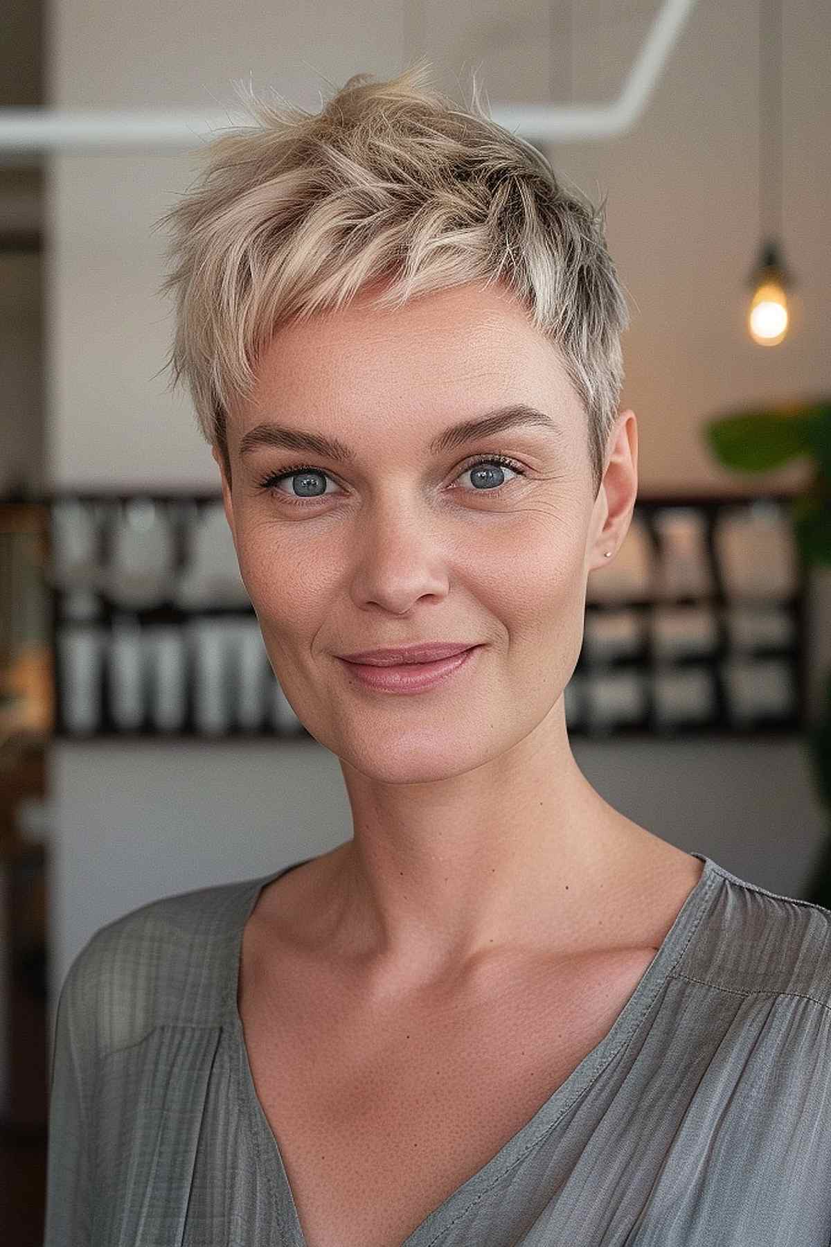 Choppy textured pixie cut with short, jagged layers