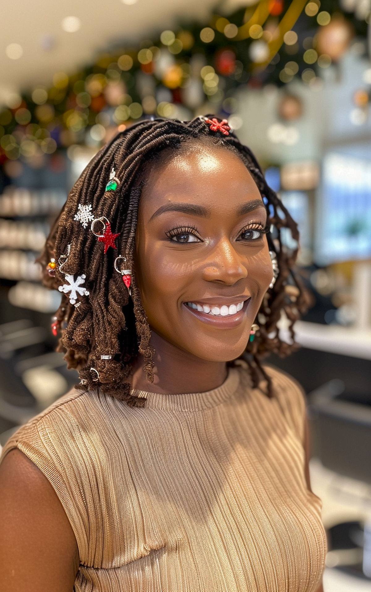 Locs with festive Christmas accessories for Black women