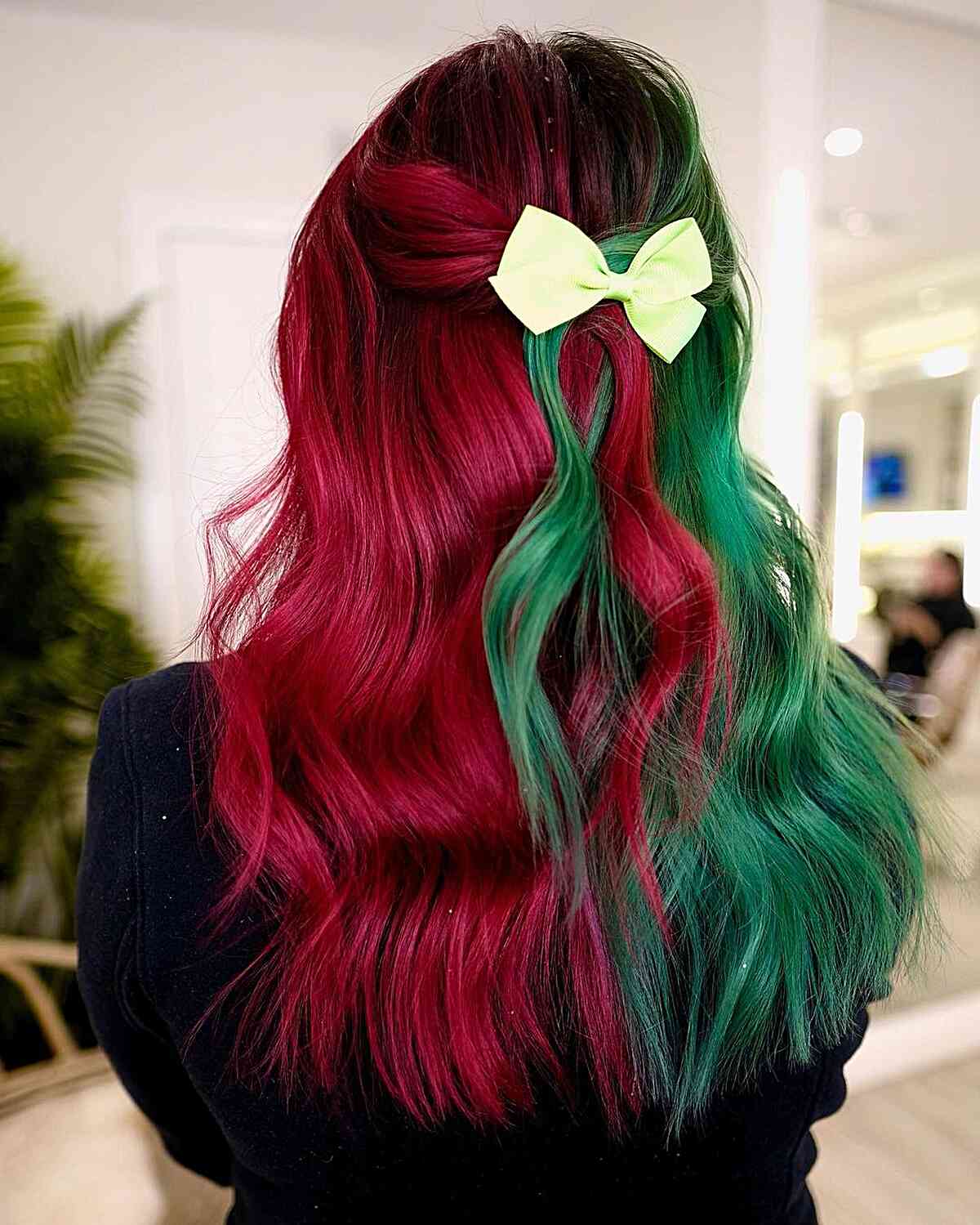 Christmas Red and Green Split Hair Color