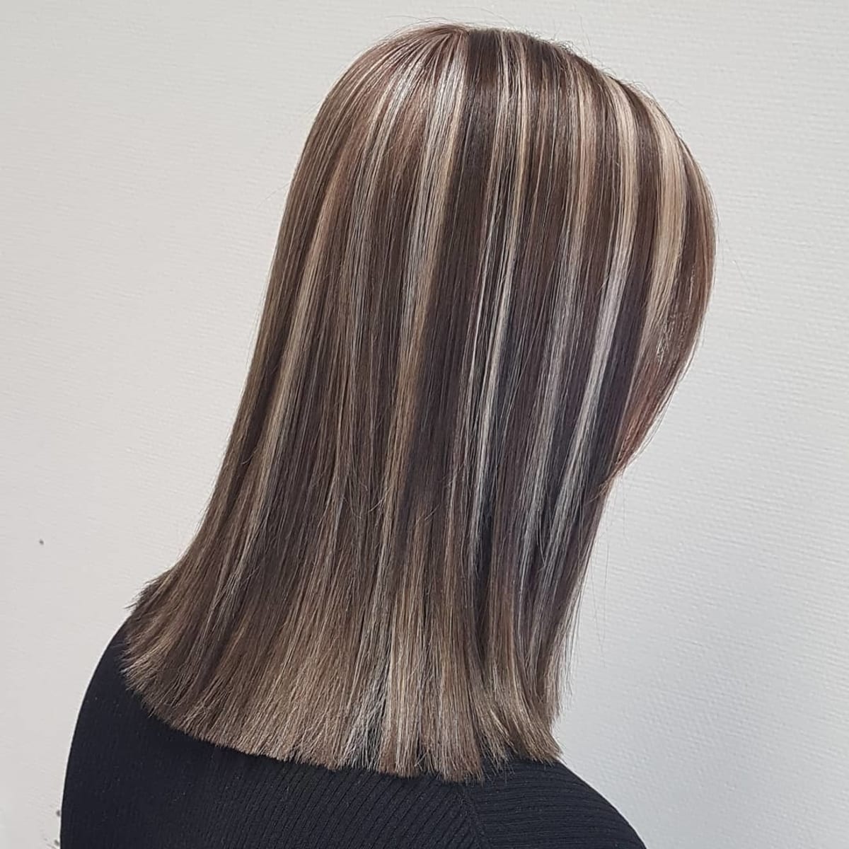 Chunky blonde highlights on a brown base