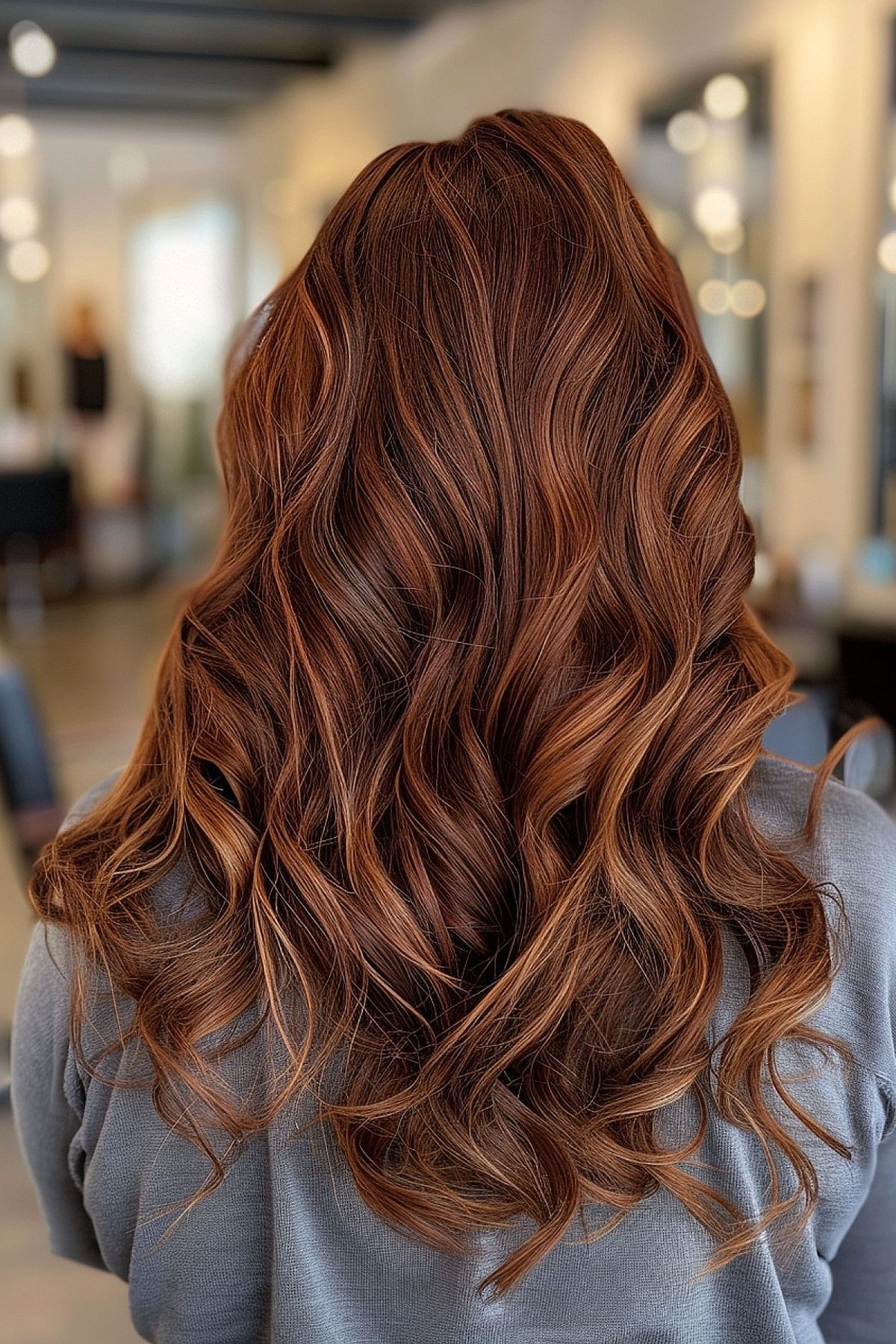 Dark brown hair with cinnamon highlights