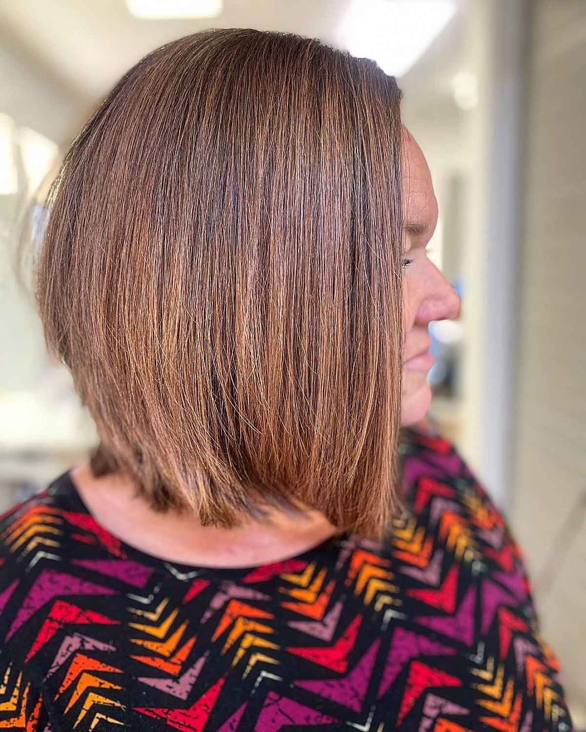 Cinnamon Spice Hair Color on a Bob Cut for older generation
