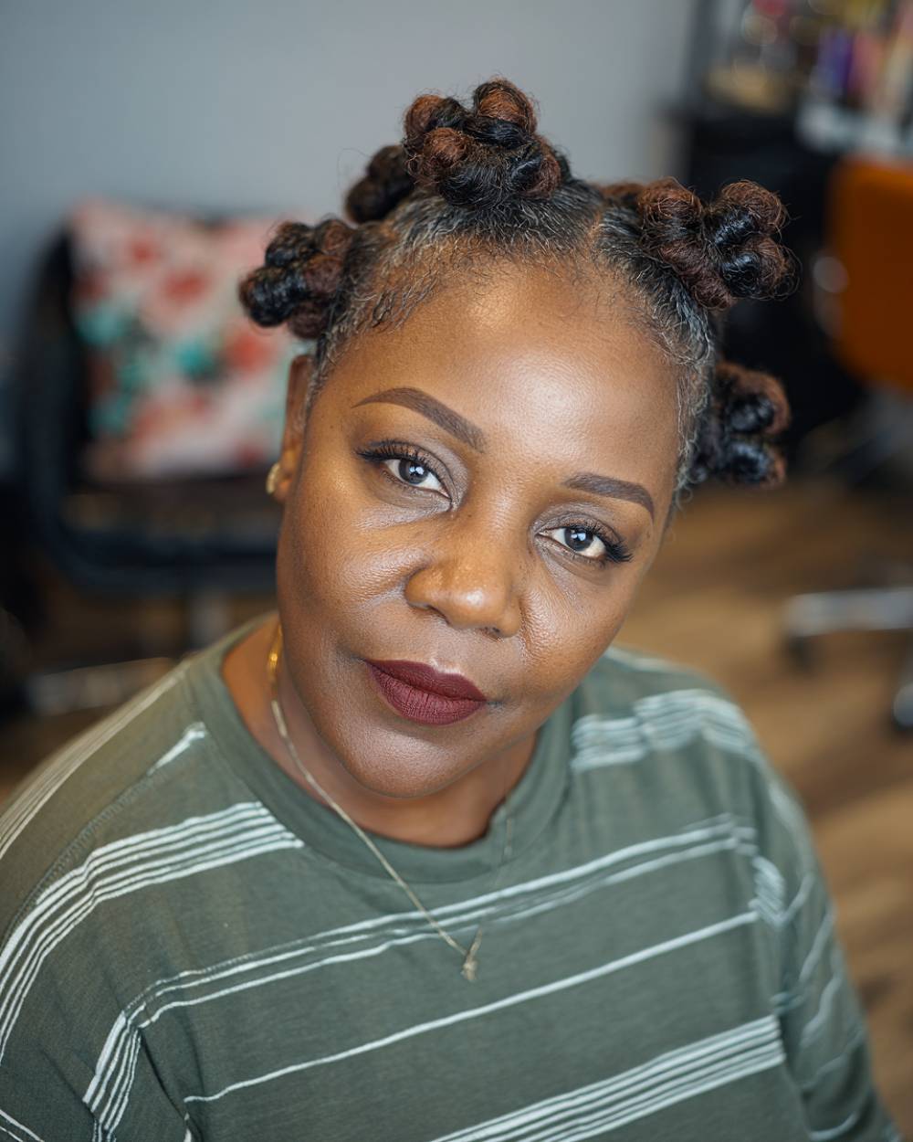 Classic Bantu knots on natural hair, protective style with defined sections and coiled knots