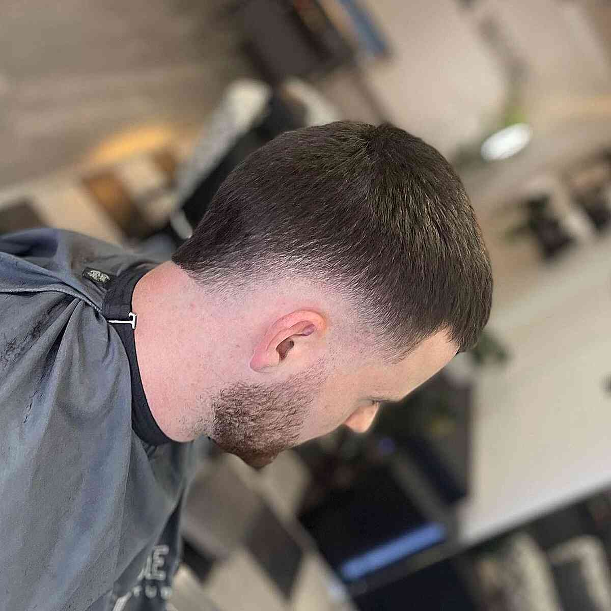Classic Buzzed Crop with Burst Fade for Men with Beard