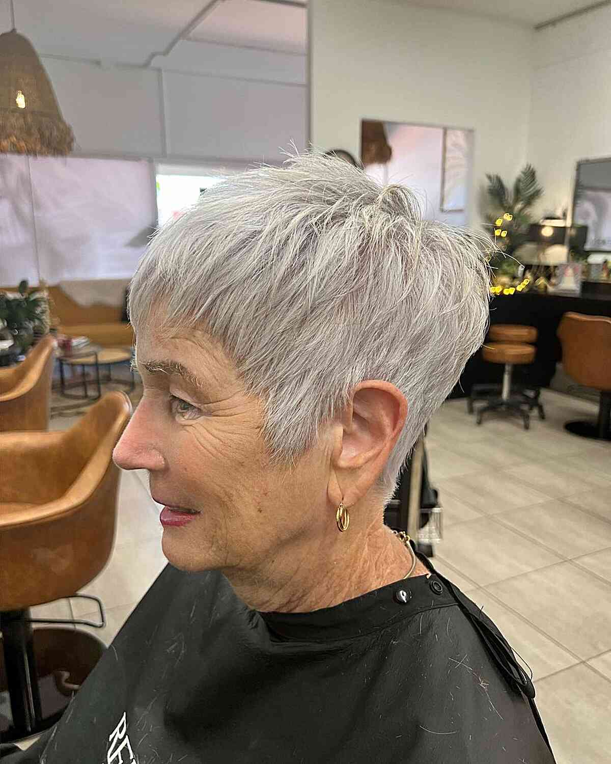 Classic Choppy Grey Pixie with Crown Layers for women 60 and up