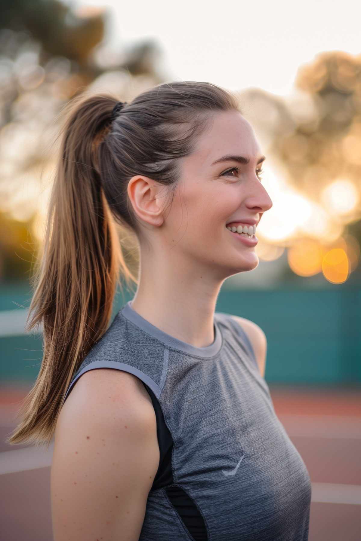 Classic high ponytail for active wear on the tennis court