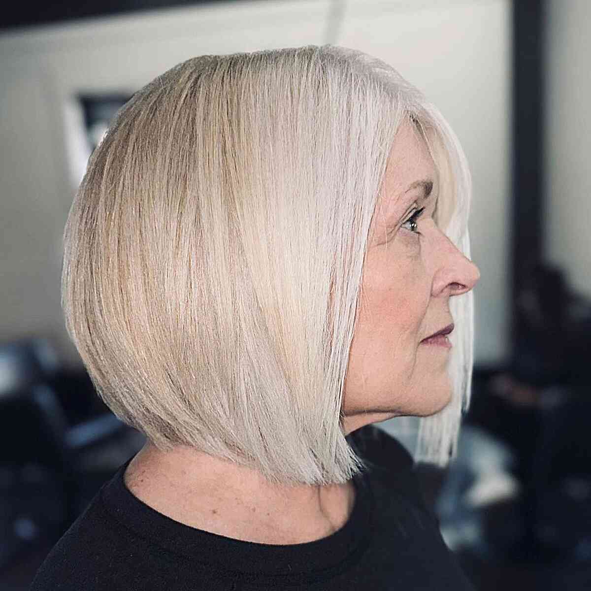 Neck-Length Classic Icy White Blonde Bob for Women Aged 60 and Up