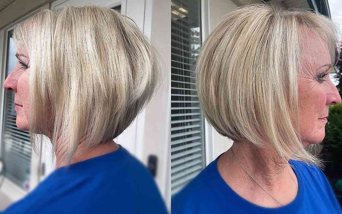 Classic Inverted Cut on Short Blonde Hair for Ladies 50 and Over