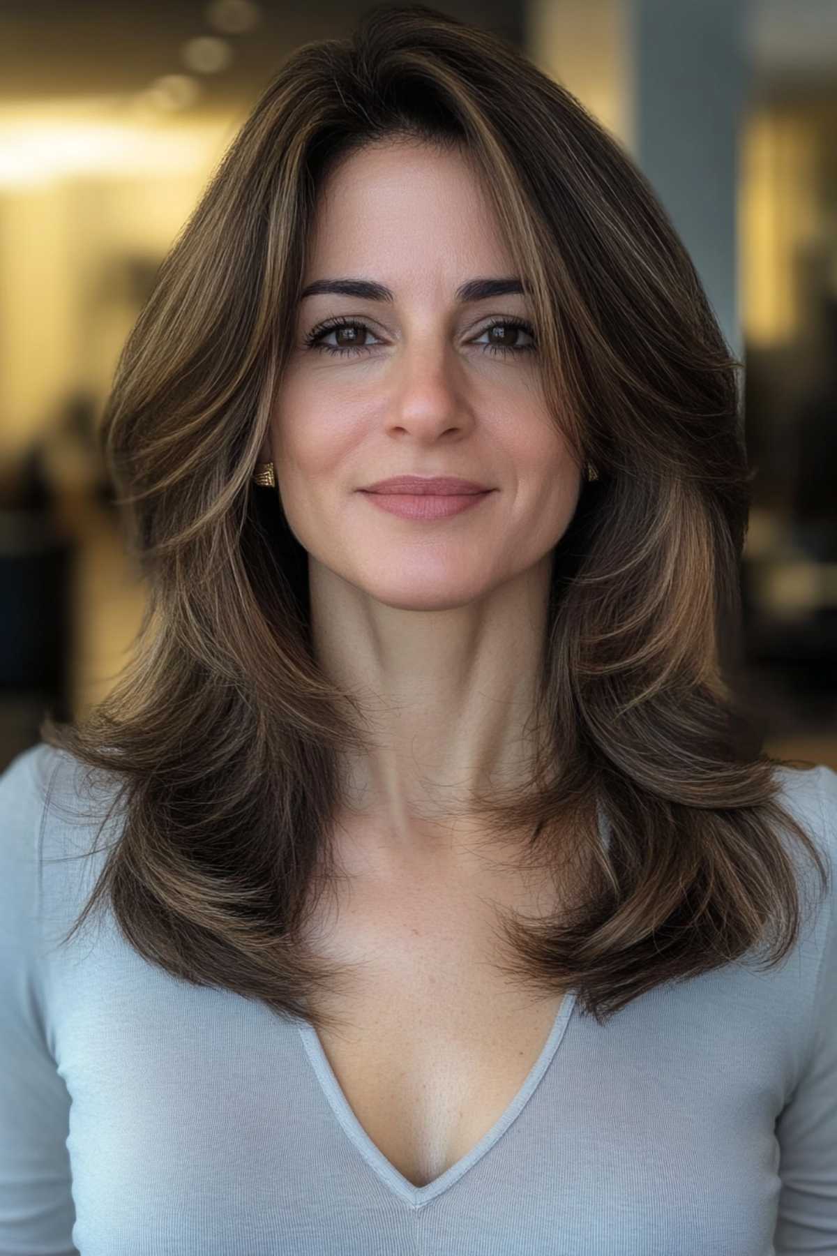 Woman with classic layered haircut and volume