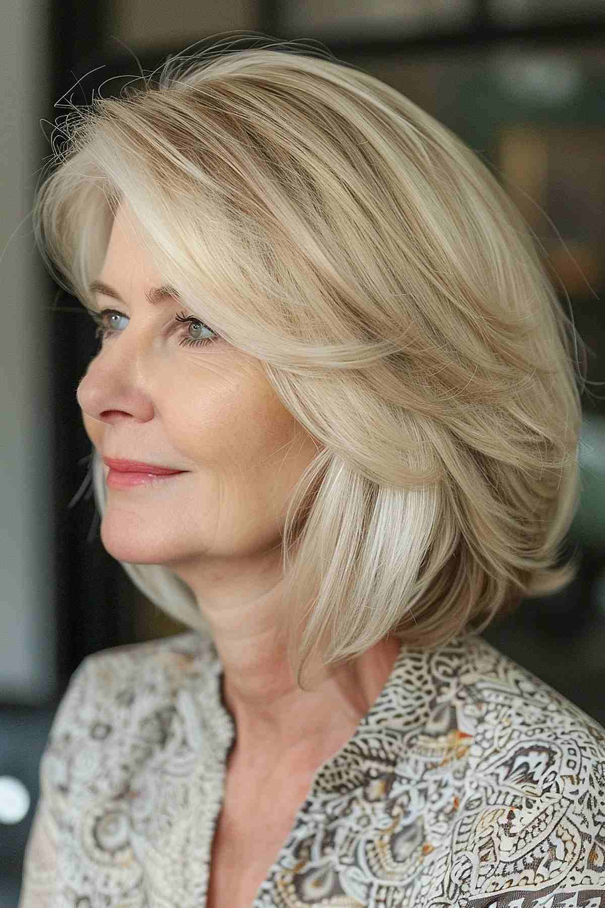 Classic Layered Hairstyle for 60-year-old women