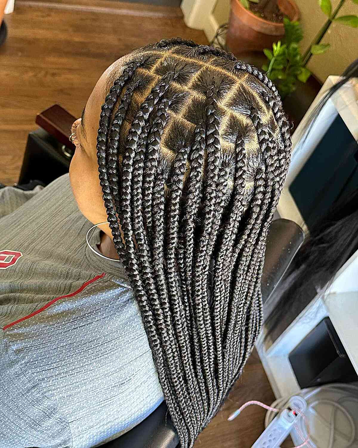 Classic Middle-Parted Knotless Box Braids on Long-Length Dark Hair