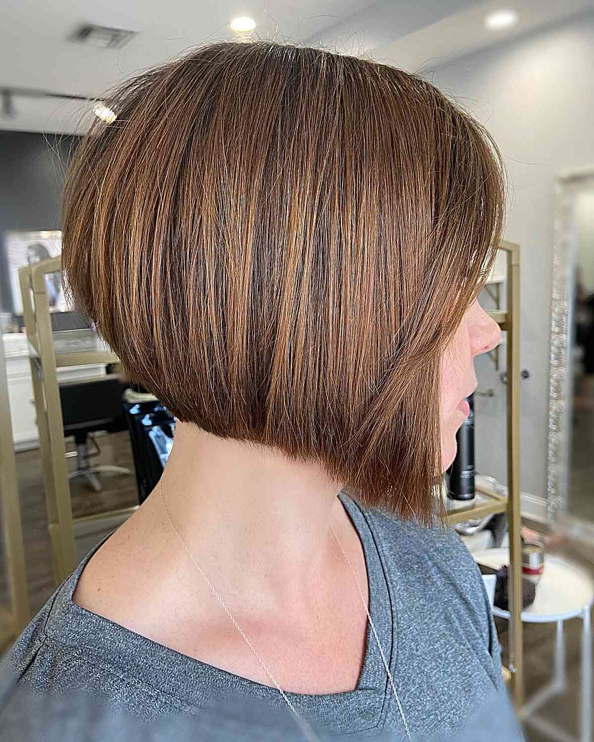 Classic Short Brunette Stacked Bob with visible layers