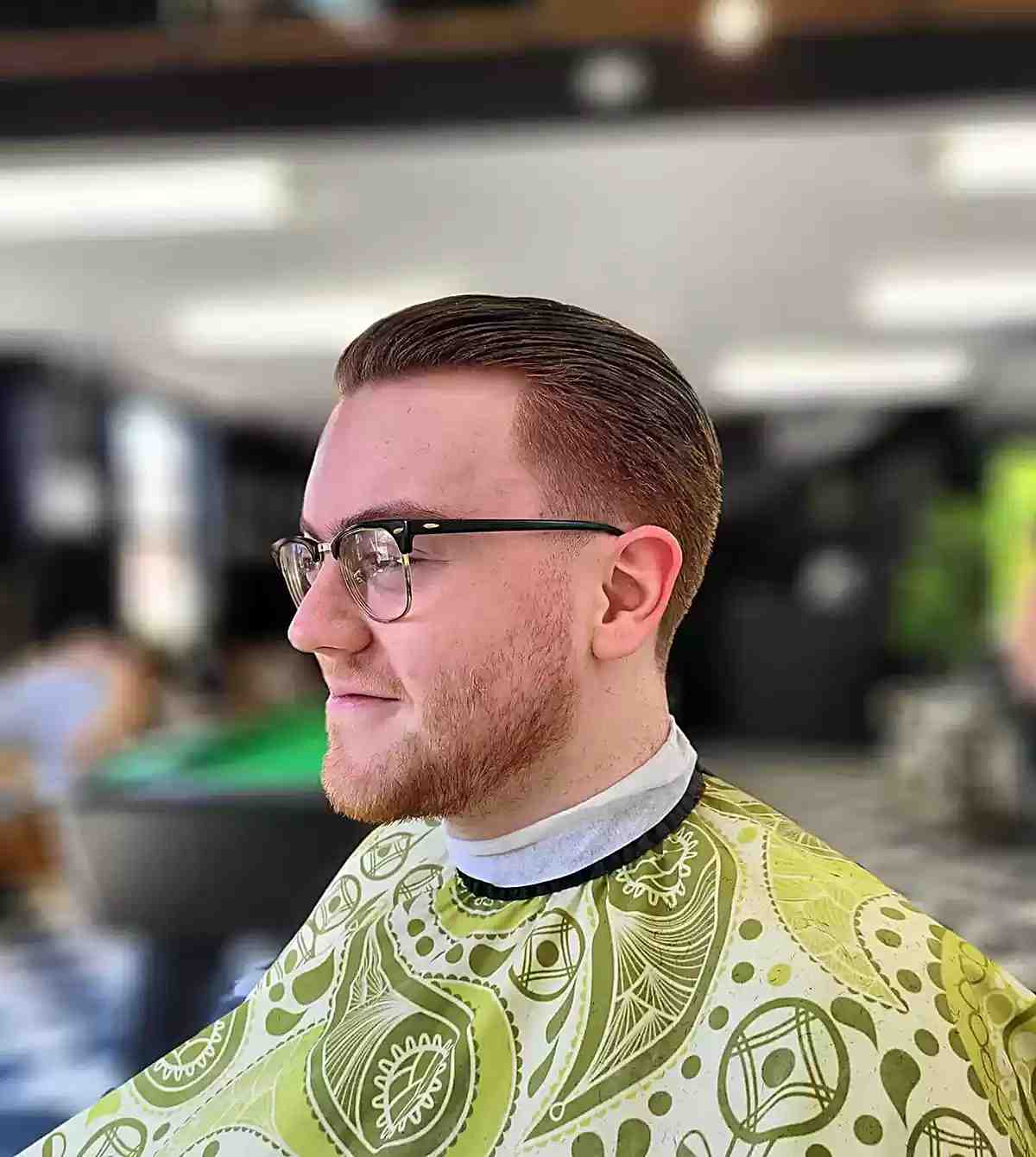 Classic Short Sleek Low Taper Fade Hair on guys with straight hair wearing glasses