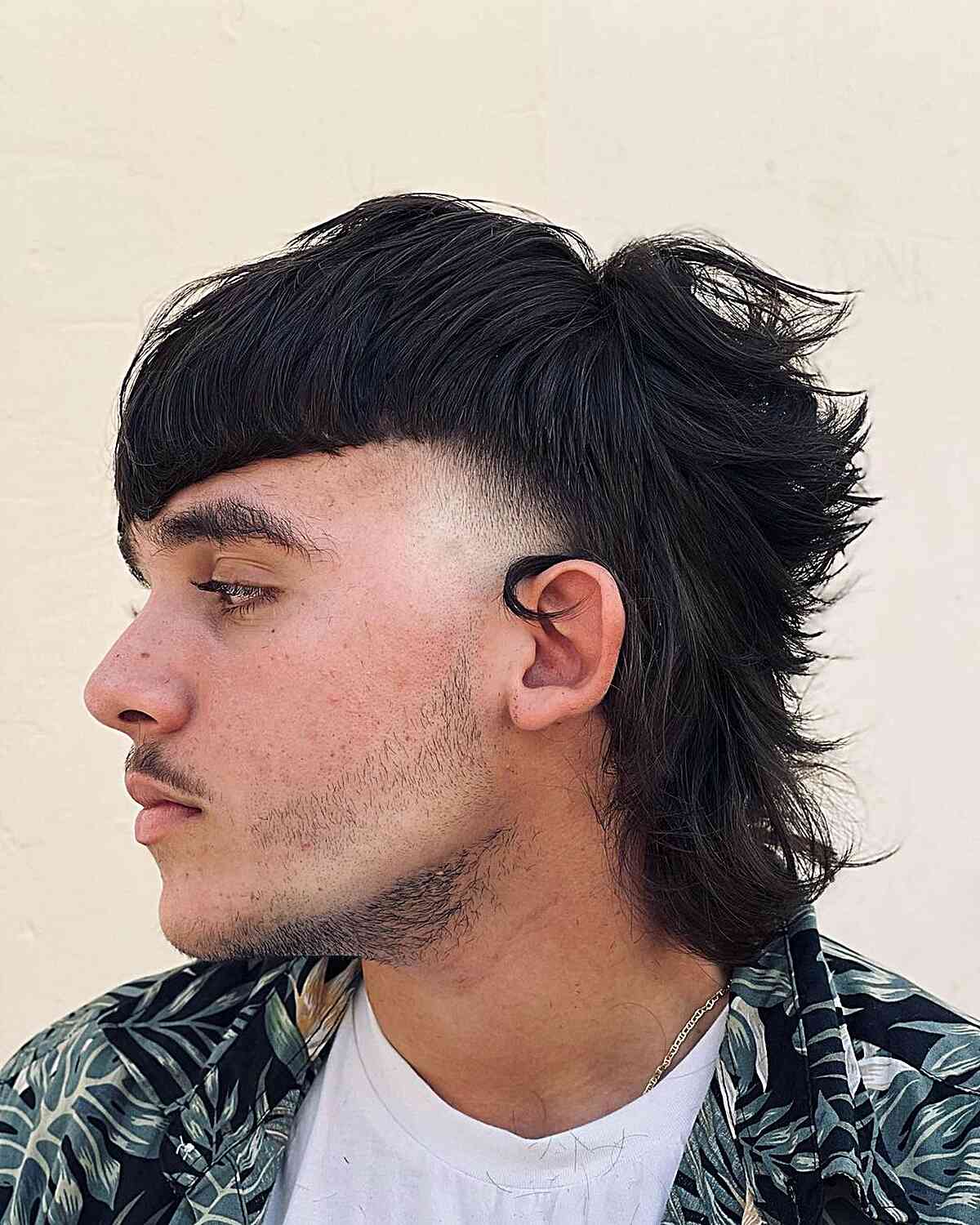 Classic Temp Fade on a Mullet for Men