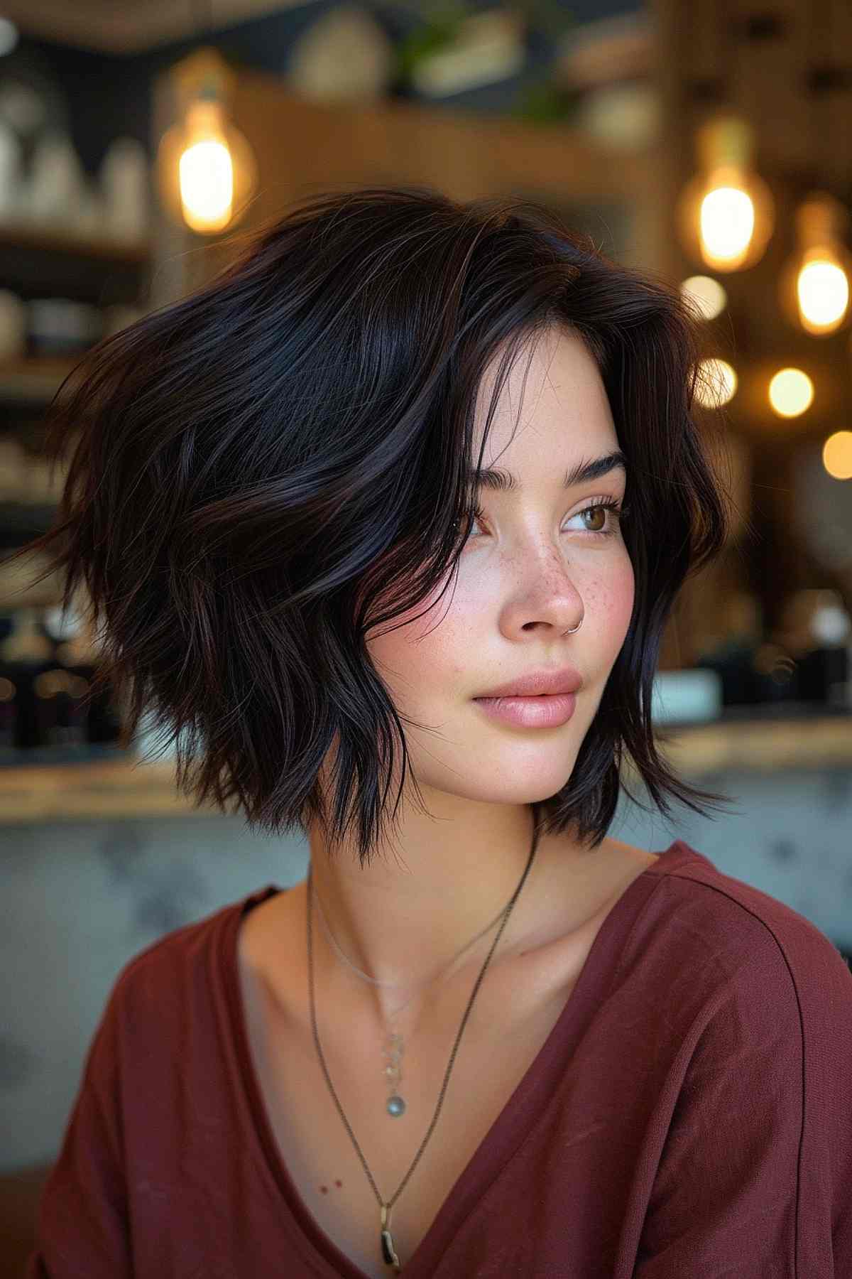 Classic Textured Inverted Bob Short Hairstyle for Long Faces