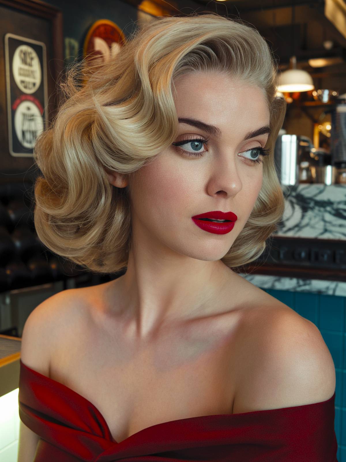 Vintage Hollywood-inspired wavy hairstyle