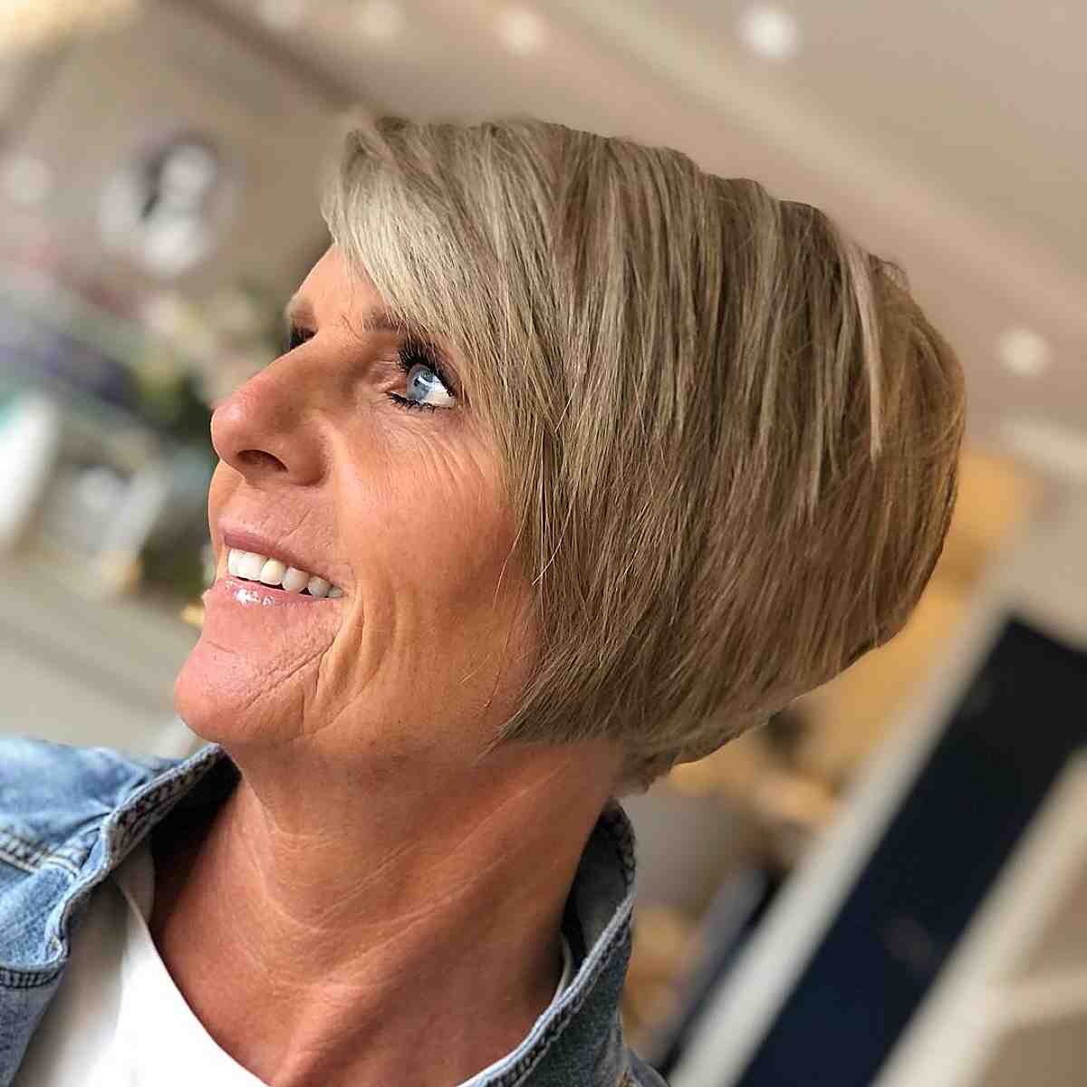 classic blonde wedge cut for women in their sixties