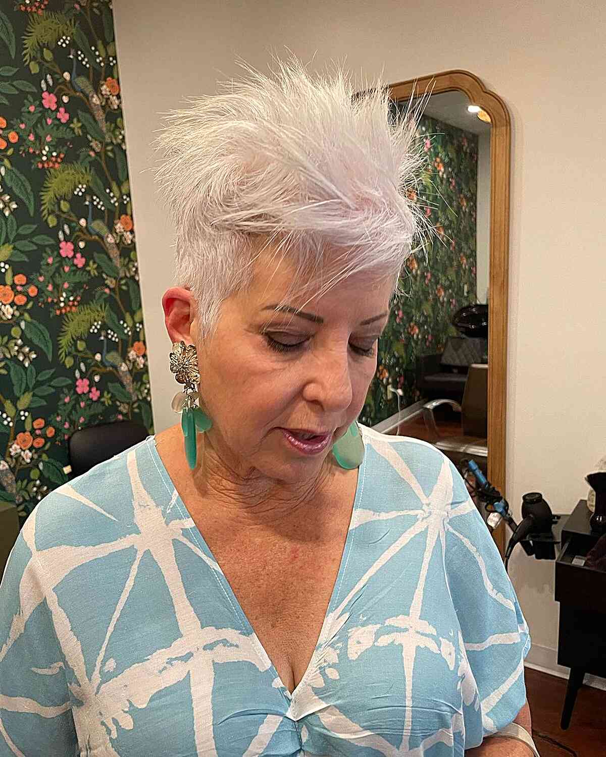 Classic White Spiky Pixie Cut for Thin Haired Women Aged 60