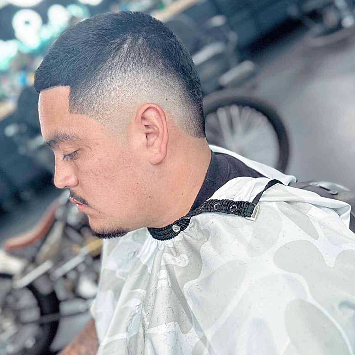 Clean Burst Fade Haircut on Men with Buzzed Thick Hair