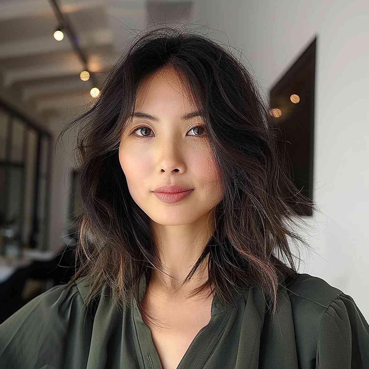 collarbone cut with soft waves for fine, Asian hair with square face shapes