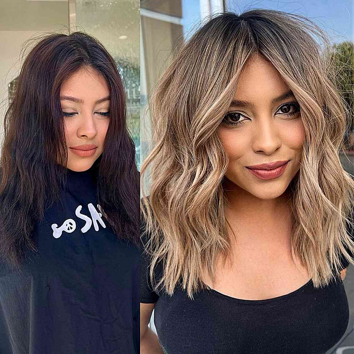 Color-Corrected Brown Balayage for women with mid-length wavy hair
