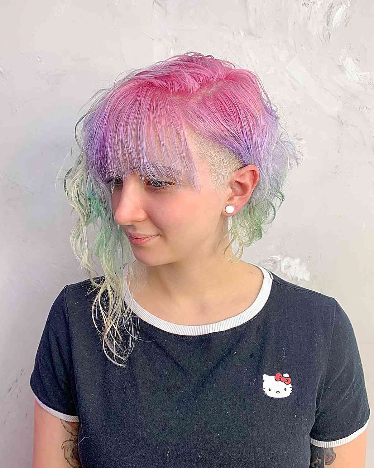 Colorful Pastel Hair with Short Asymmetrical Bob Cut and Fringe