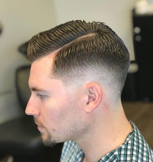 Stylish short come over fade haircut for guys