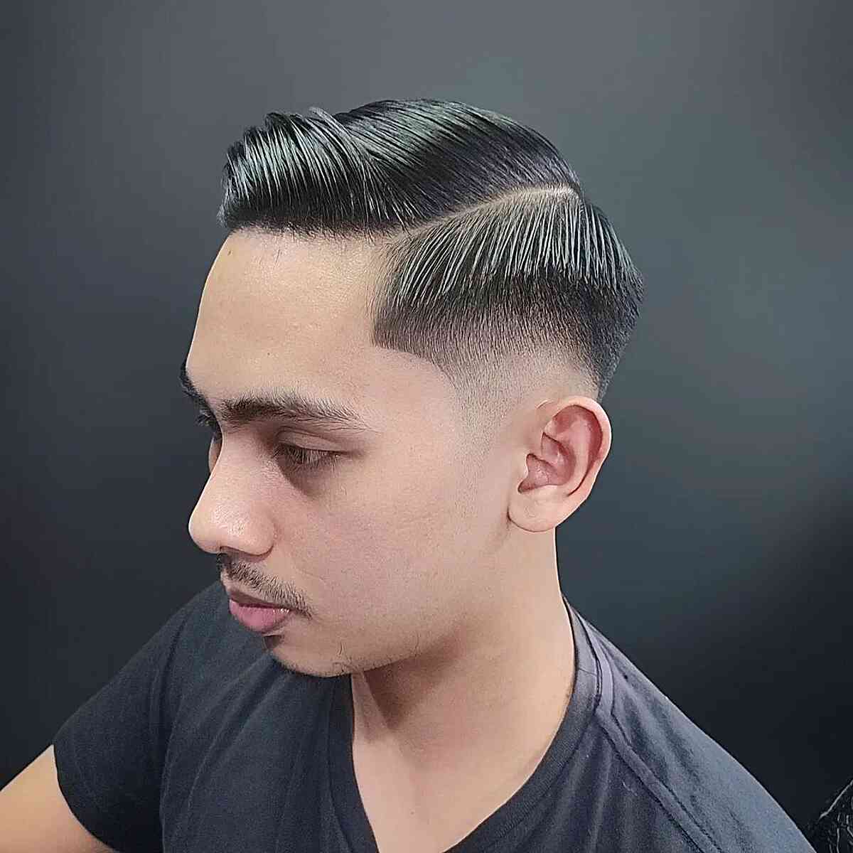 Comb Over Fade with Sharp Side Part