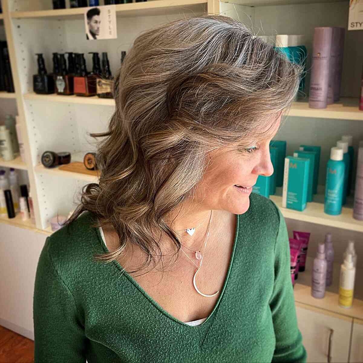 Cool Ashy Highlights and Lowlights for 60-Year-Old Ladies with Mid-Length Hair