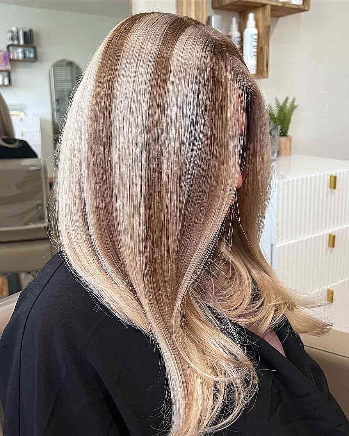 Mid-length Cool Blonde and Brown Hair Skunk Stripes