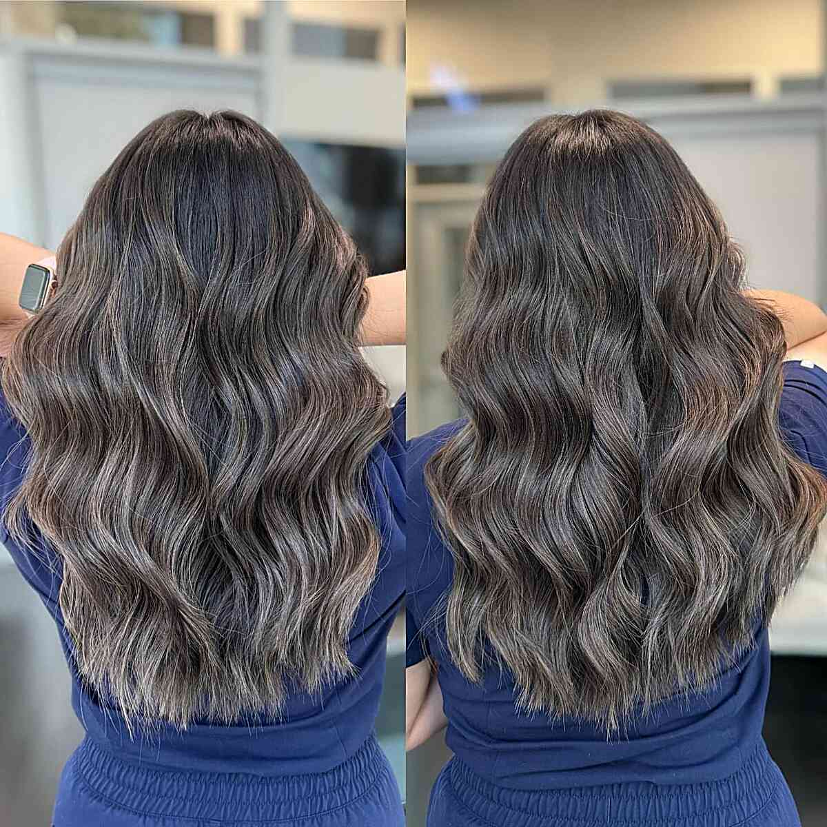 Cool Brunette Long Hair with Light Ashy Highlights