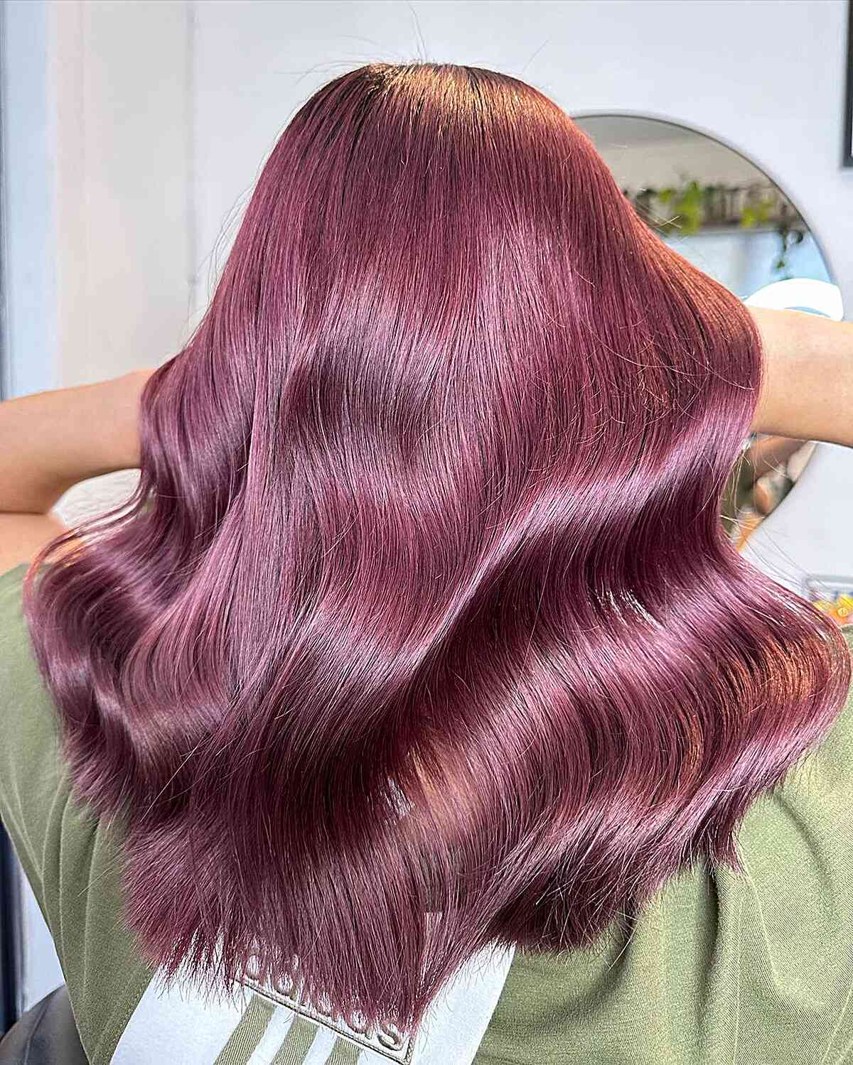 Cool Burgundy Tone with Medium Waves for Thick-Haired Ladies
