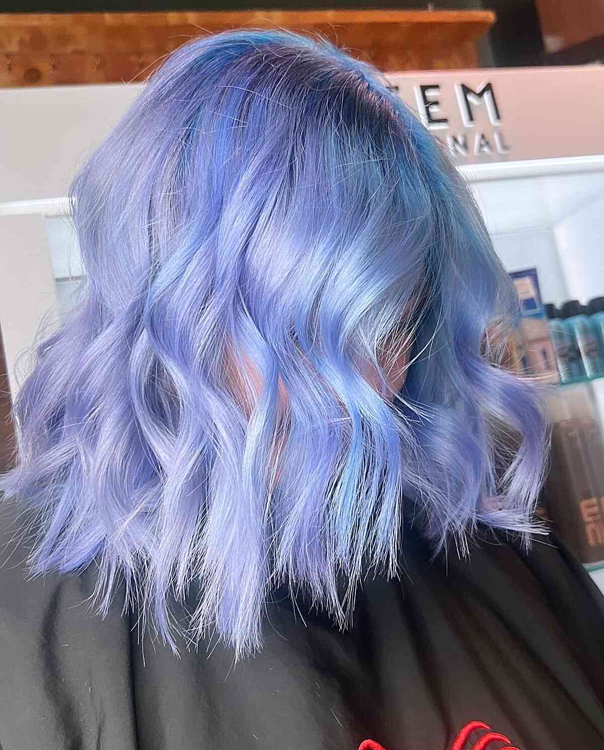 Cool Icy Blue Cotton Candy Color on Medium-Length Hair