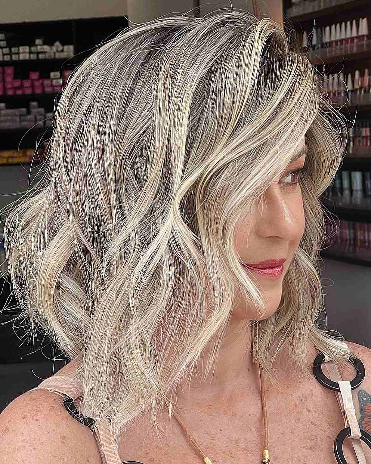 Cool Mid-Length Hair in Textured Wavy Lob Style