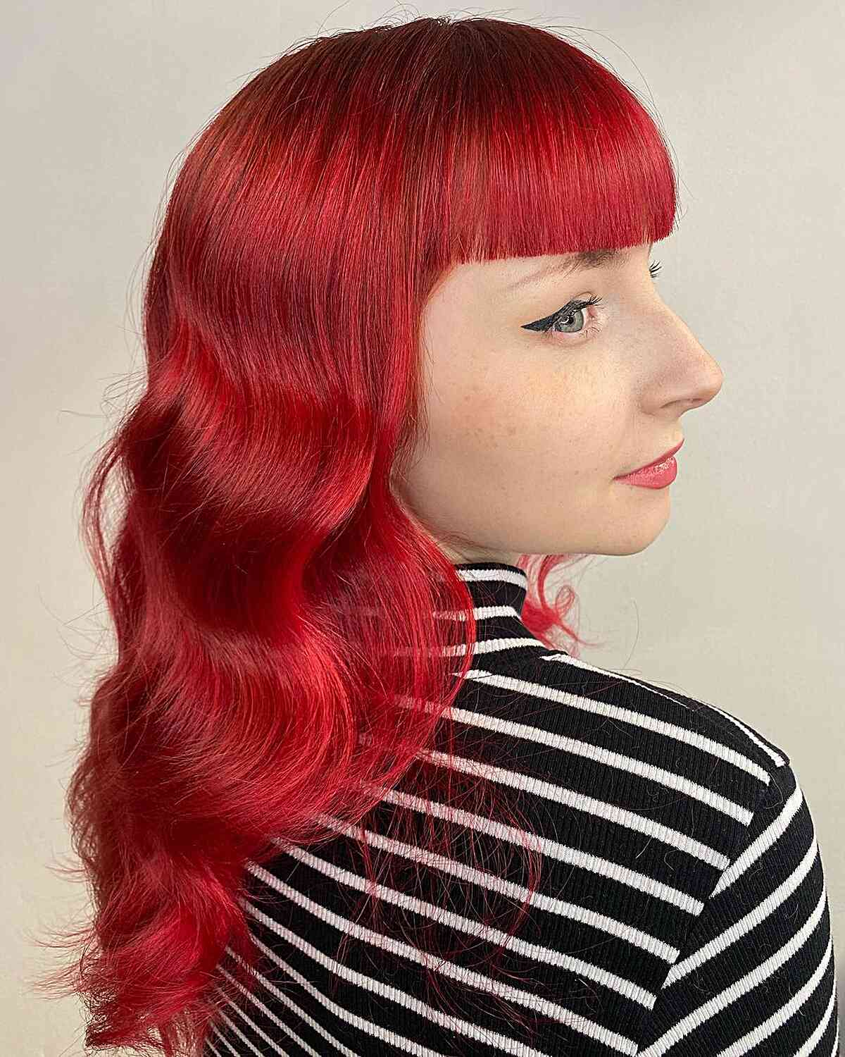 Cool red for fine layered hair hairstyle