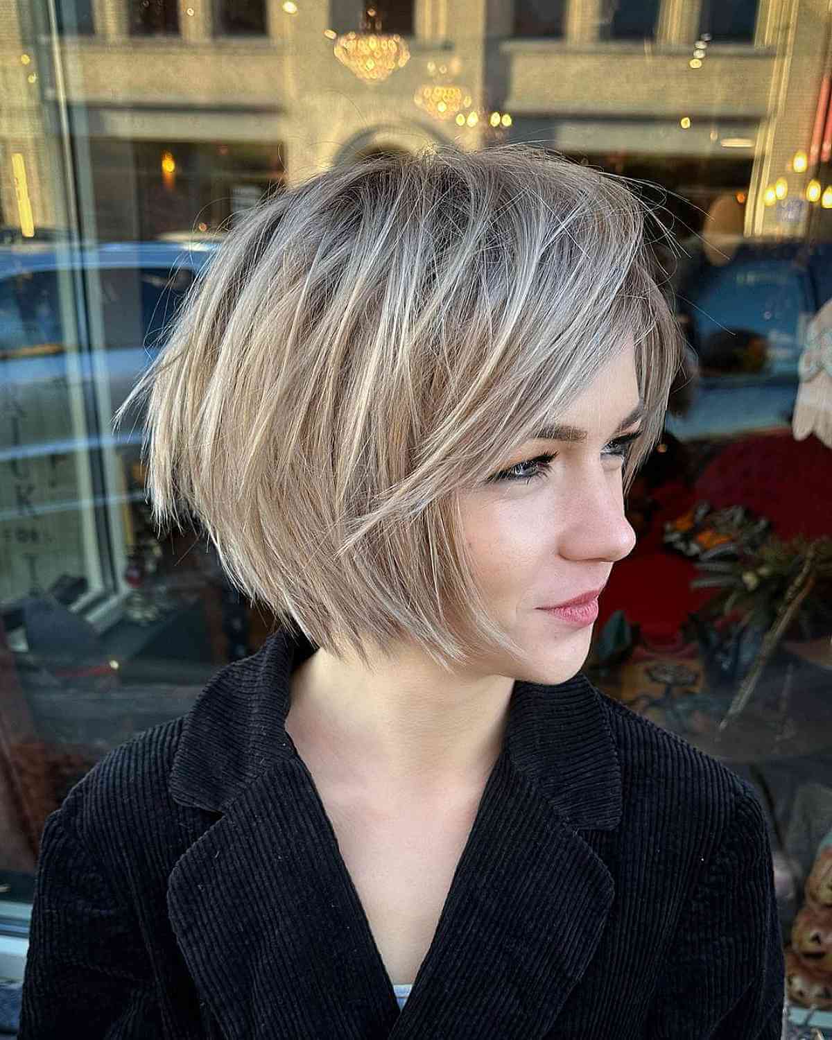 Cool Smokey Blonde Choppy Bob with Layers for Thick Hair