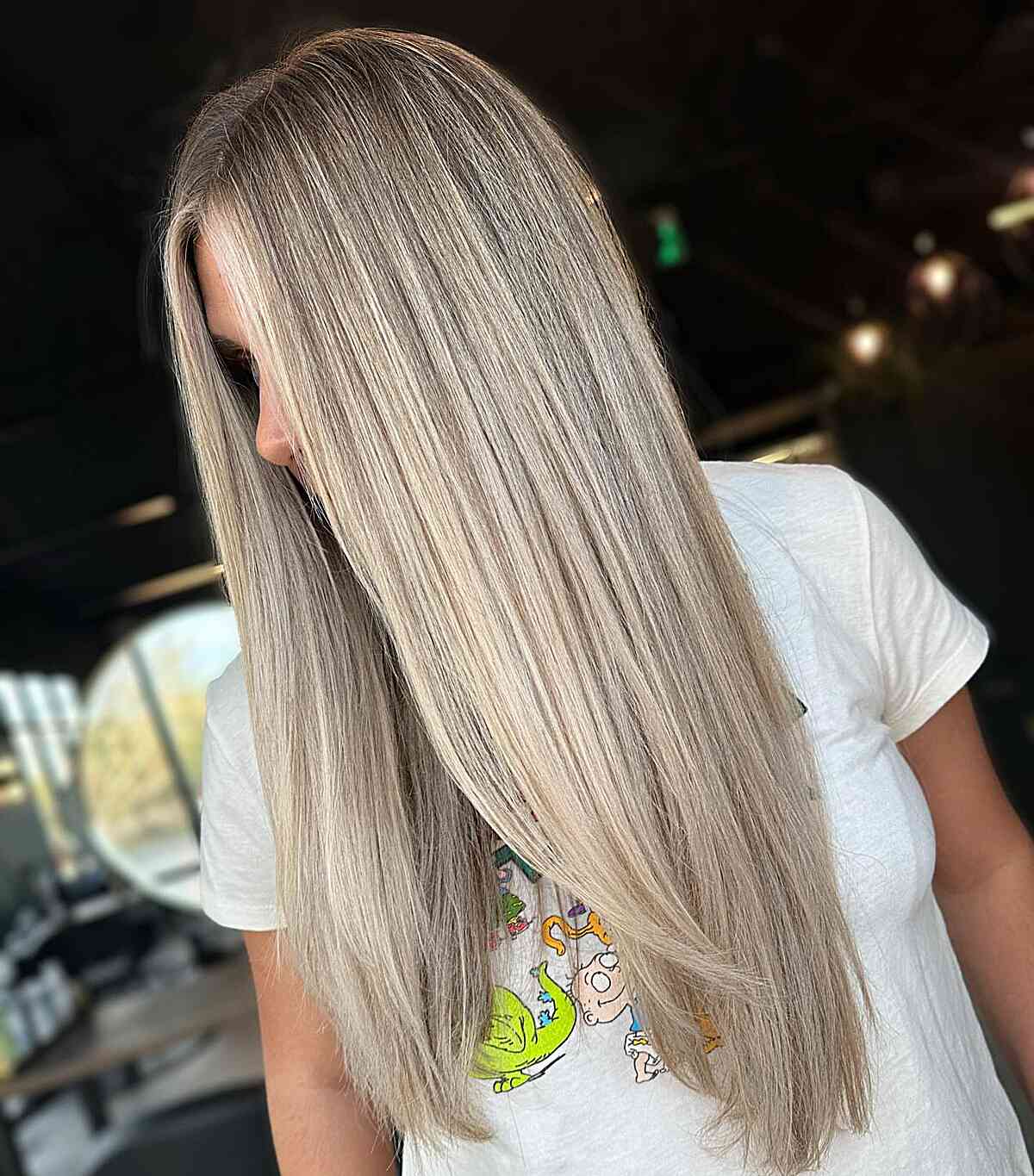 Cool-Toned Ash Blonde Balayage Long Straight Hair with Subtle Layers