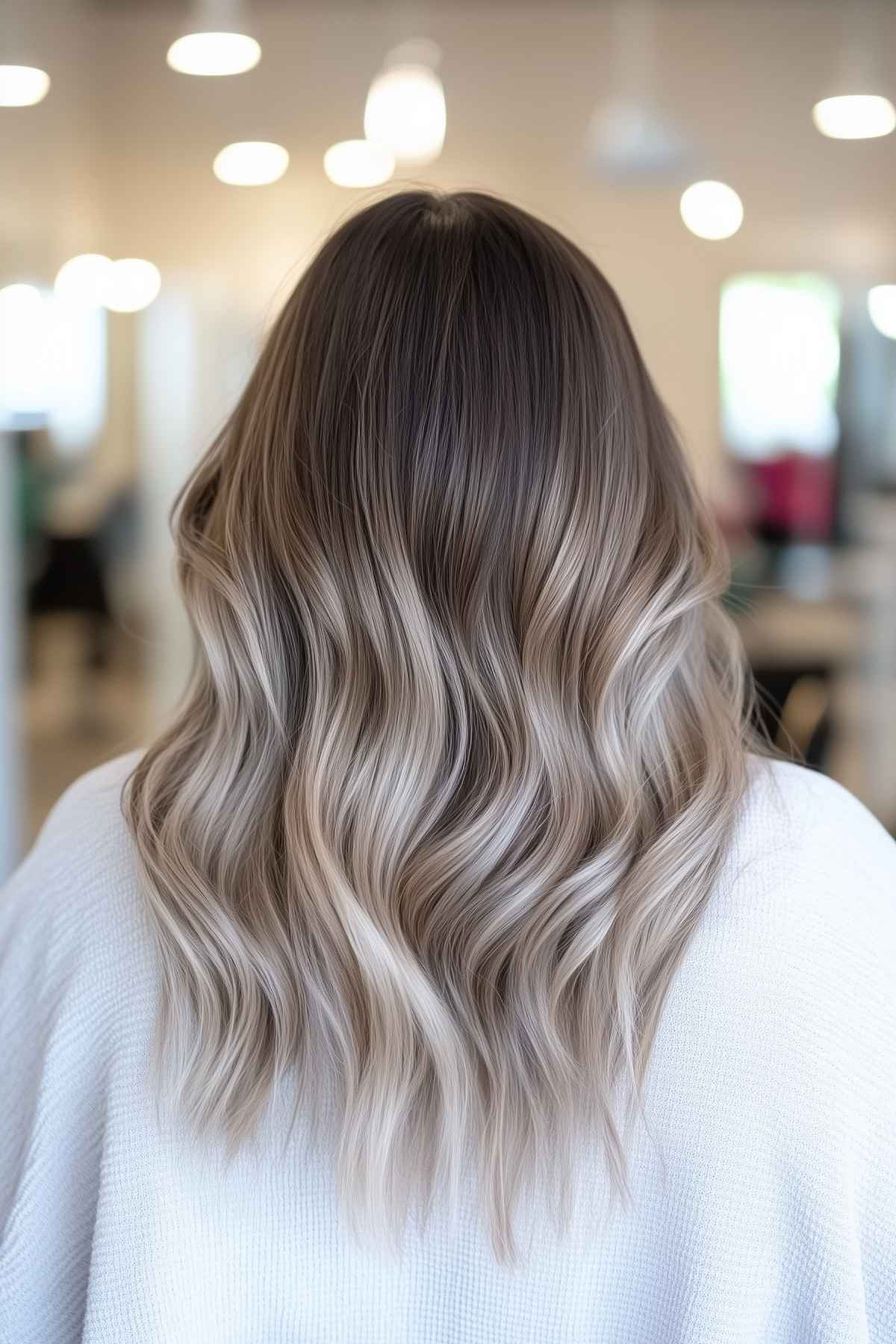 Cool-toned brunette with ashy blonde ombre for fall