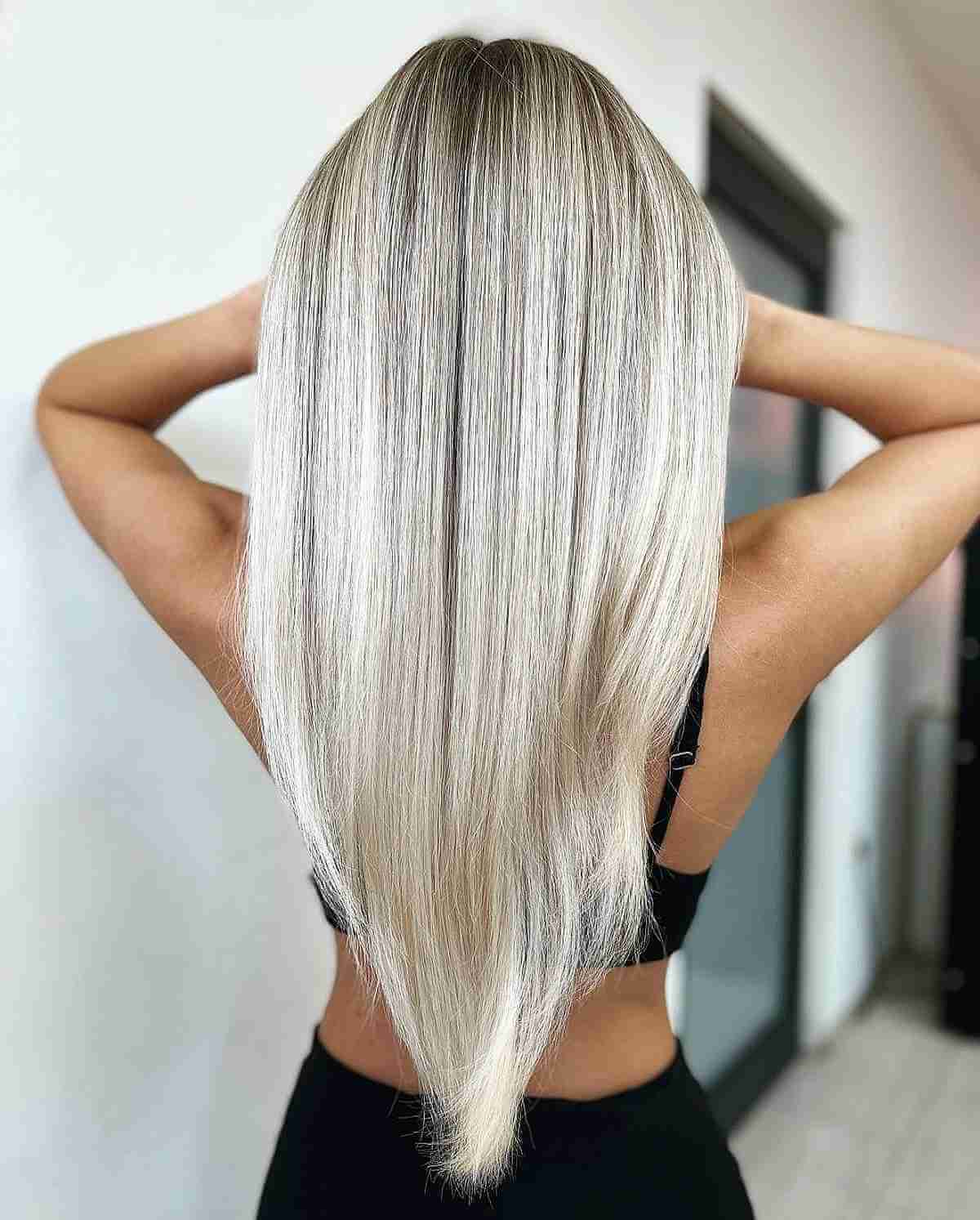 Cool-Toned Icy Long Straight V-Cut Hair