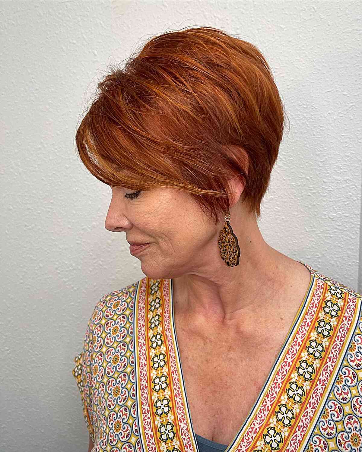Copper Balayage on a Pixie for Women 50 and Over
