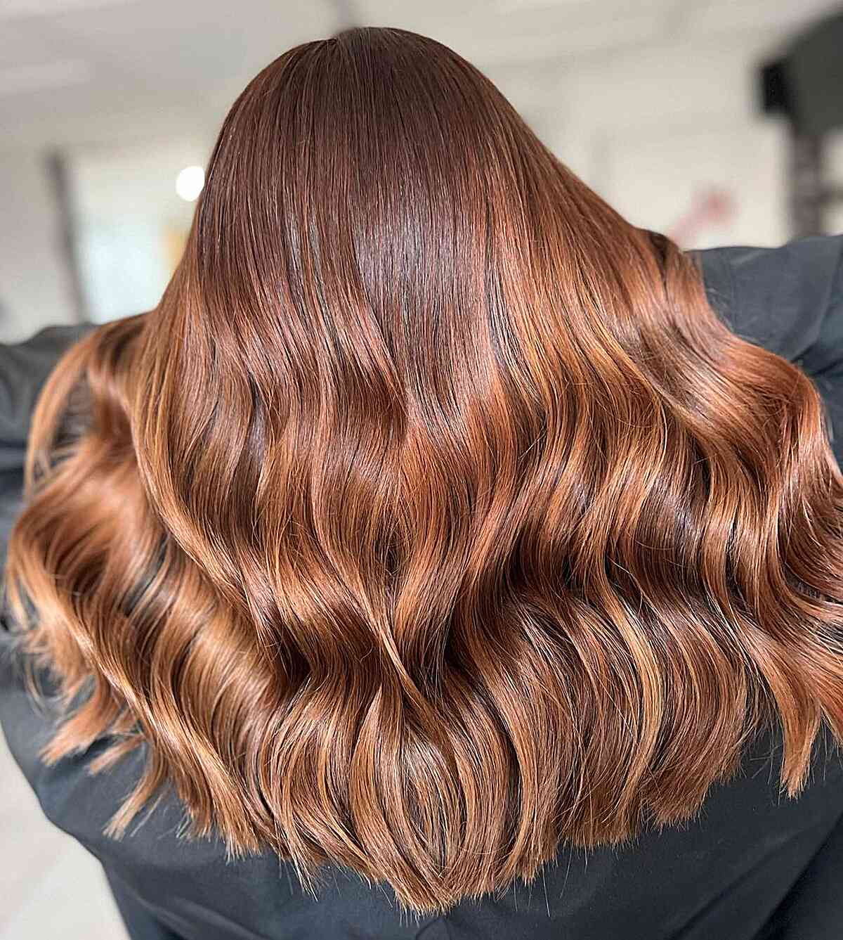 Copper Bronde Balayage Color with Mid-Long Waves