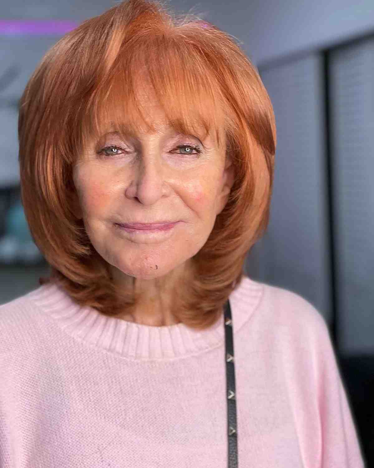 copper-colored bob for women over 70