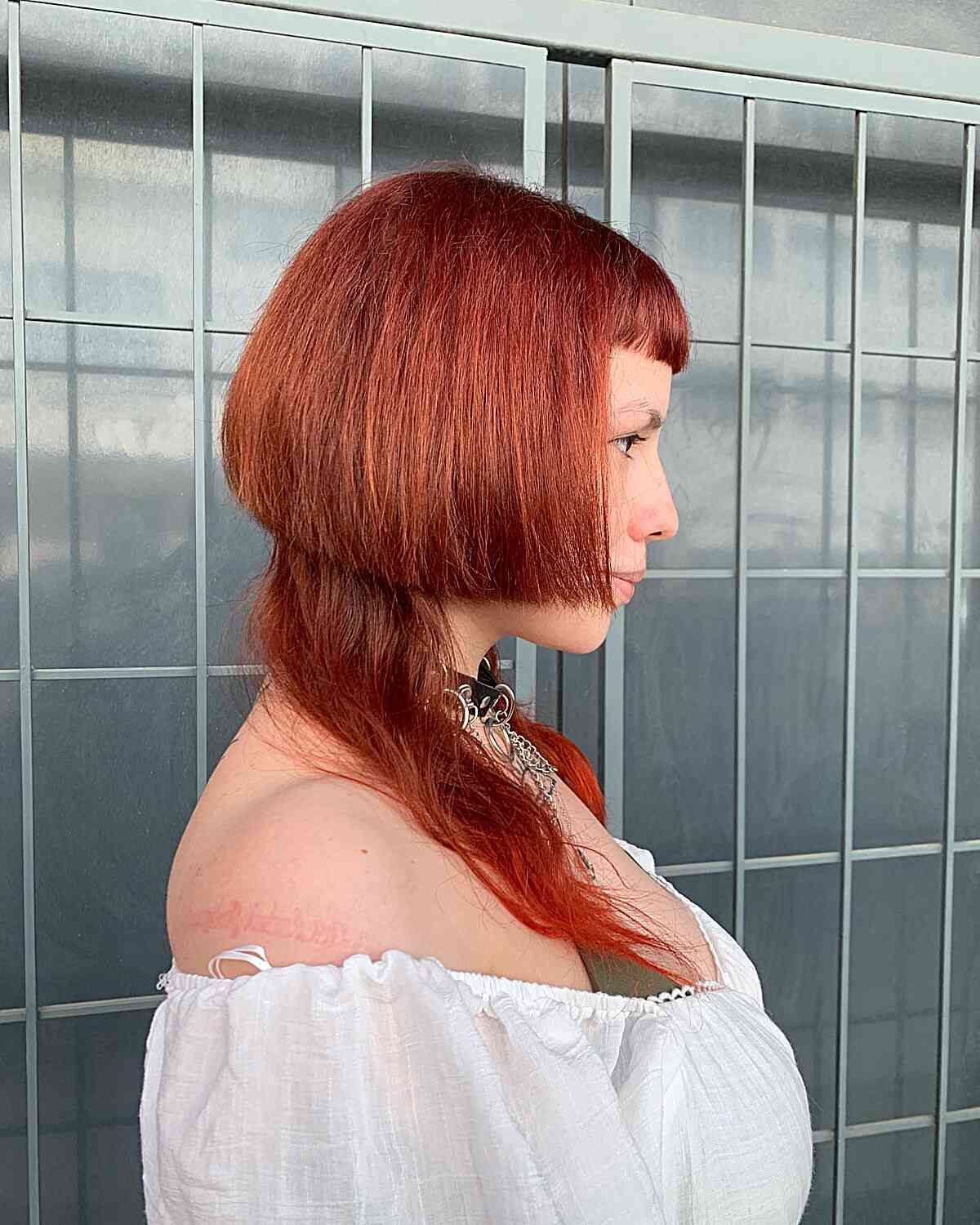 Copper-Colored Long Jellyfish Alt Hairstyle with Micro Bangs