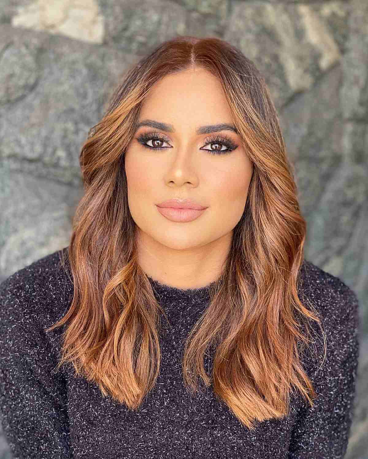 Copper Mid-Length Hair with a Center Part
