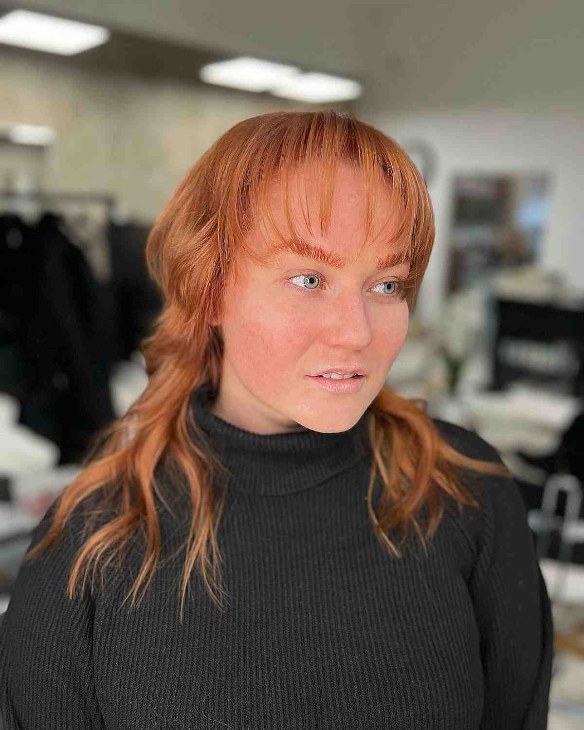 Copper Mullet with Very Thin See-Through Bangs
